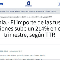 El importe de las fusiones y adquisiciones sube un 214% en el primer trimestre, segn TTR